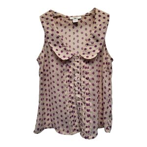 Bar III Pink Ruffled Sleeveless Blouse with Peter Pan Collar - Size XS